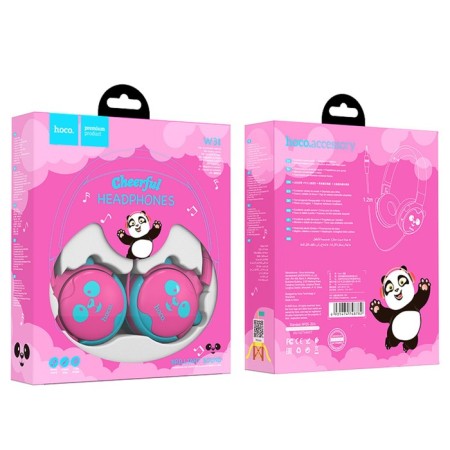 Hoco W31 headphones "Panda", wired, invoices, 85 dB, jack 3.5 mm, 1.2 m, pink-blue-5