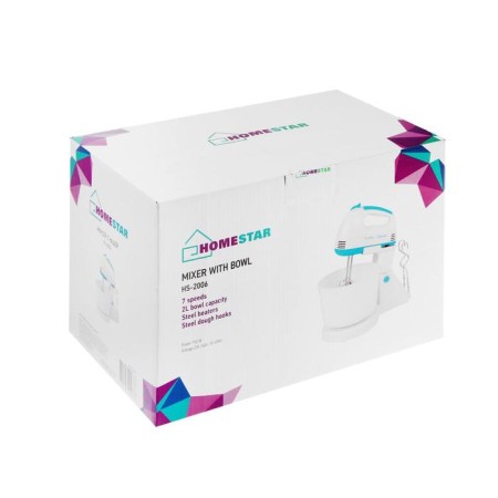 Mixer Homestar HS-2006, stationary, 150 watts, 2 l, 7 speeds, white and turquoise-5