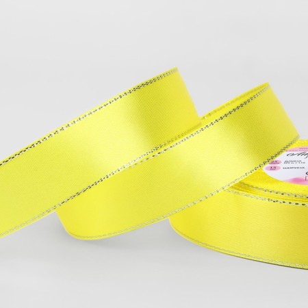 A satin ribbon "Silver threads", 25 mm × 23 ± 1 m, yellow color No. 015