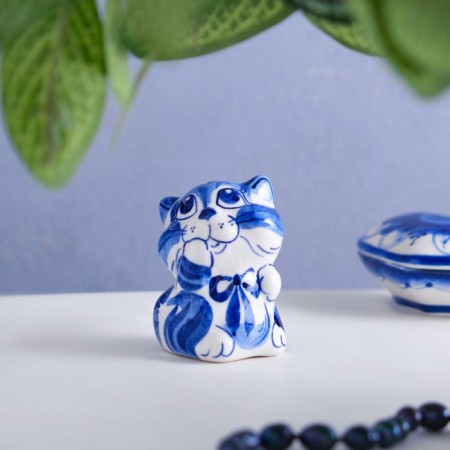 Сувенир «Кот Ласка», 7 см, гжель-1