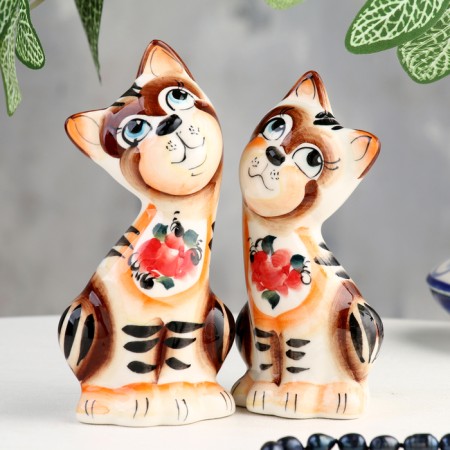 Souvenir "Cat with a cat", 2 pcs, gzhel color