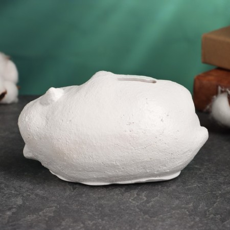Piggy bank "Cat fat man on the side" White, 8x14x10cm-3