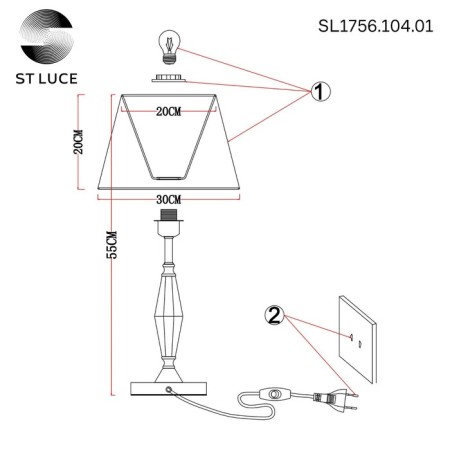 ST LUCE bedside lamp. SL1756.104.01. Bello. 1x40 W, E27, 30x30x52 cm, chromium color-12