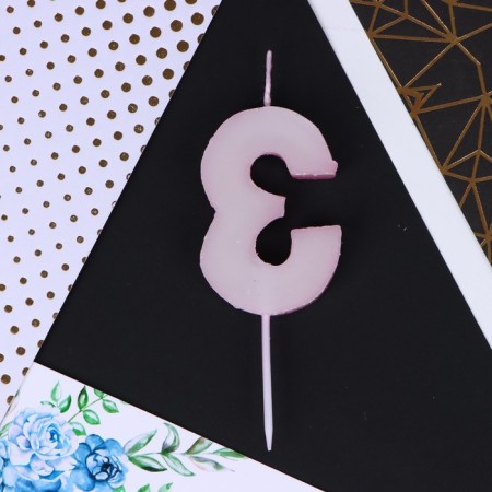 Candle for the cake, number "3", pink, 4 x 10 cm.-3
