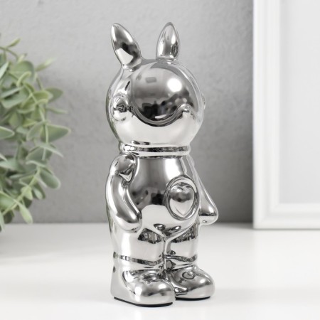 Piggy bank Ceramics "Rabbit" silver 6x8.5x18 cm-1