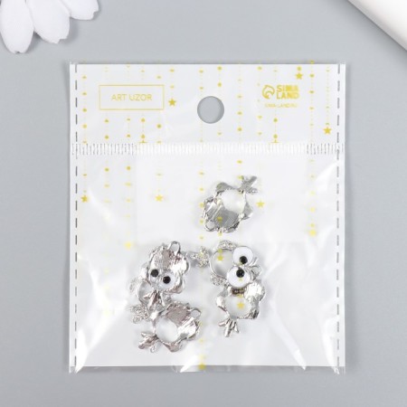 Decor for creativity metal, enamel, rhinestones "point owl" silver, white 1.4x2.1 cm-3