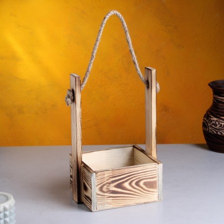 Kashpo wooden 15 × 12 × 25 cm "openwork", rectangular, handle rope, firing we give beautifully
