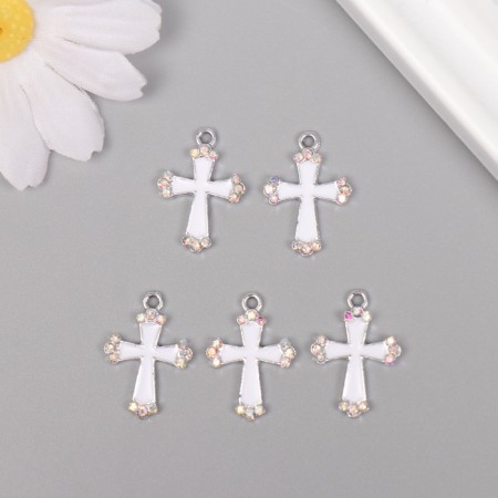 Decor for creativity metal, rhinestones "Cross" silver, white 2.2x1.5x0.3 cm-2