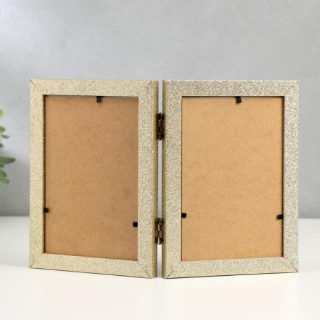 Photo frame plastic in 2 photos 10x15 cm "sparkles" gold 18x26.5 cm-1