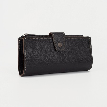 Male purse on a button, for bills, for cards, for coins, black color