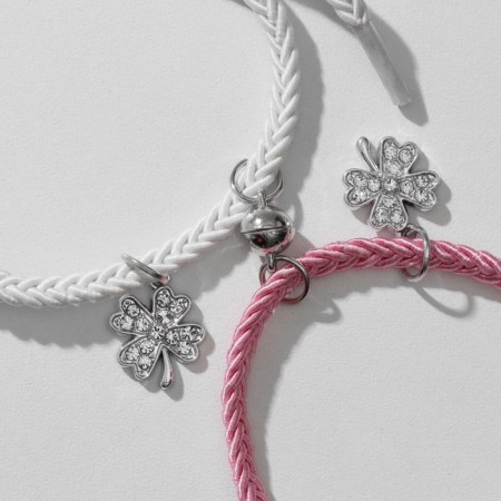 Bracelets "Demetrons" on the magnet, two clovers, white-pink color, 8 cm-1