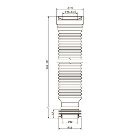Гофра для унитаза ORIO С-990Р, d=75-105 x 100-100 мм, L=220-520 мм-3