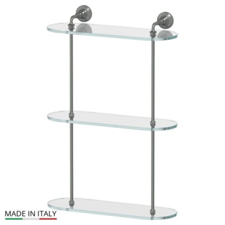 Three -tier shelf, width 40 cm, glass, antique silver