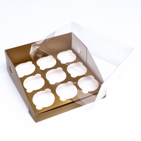 Confectionery folding box for 9 cupcakes 23.5 x 23.5 x 10, gold-3