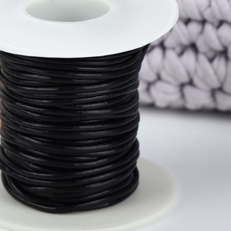 Weaving cord, genuine leather, d = 2 mm, 10 ± 0.5 m, black color-1