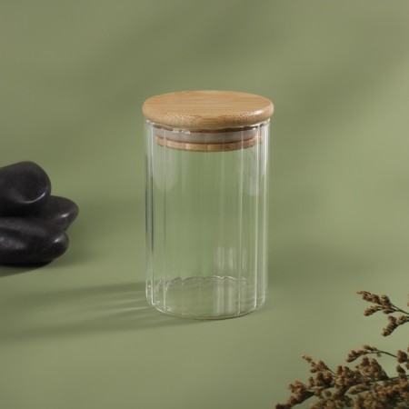 Organizer for storing cotton wools "Bamboo", with a lid, d6.5 × 10 cm, in a cardboard box, the color is transparent/brown-3
