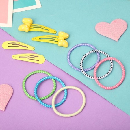 Hair Set "Olivia" (6 elastic bands, 4 invisibility 4.5 cm) yellow bow of peas-1