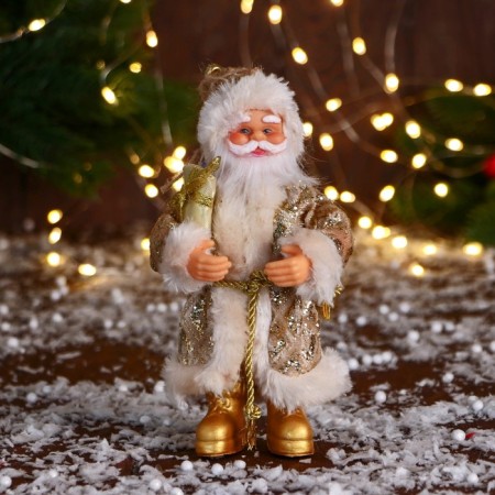 Santa Claus "in a cap, with a gift" 17 cm, gold