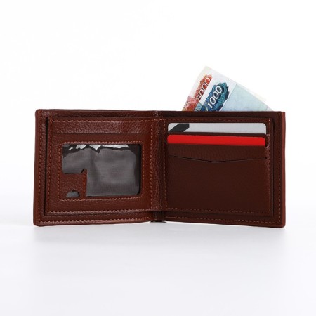 Male purse without a fastener, department for bills, for maps, color light brown-4
