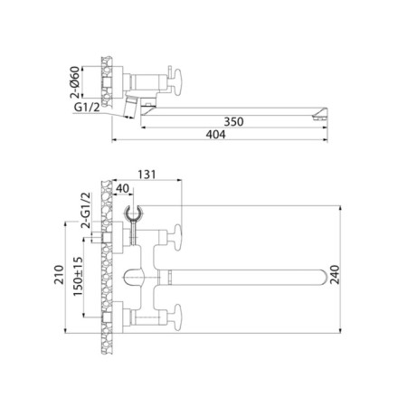 IDDIS AcRSBL2I10WA bathtub mixer, long spout, two -grab, chrome-2