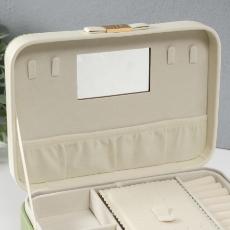 Casket to the leatherette for jewelry "Bow" white-green 17x23.5x10 cm-2