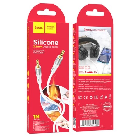 Cable AUX HOCO UPA22, Jack 3.5 mm (M) - Jack 3.5 mm (M), 1 m, silicone, white-3