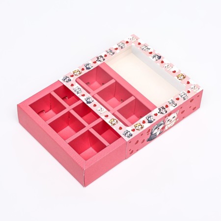 Box for 9 sweets with a shell, "cute kittens" 13.7 x 13.7 x 3.5 cm-4