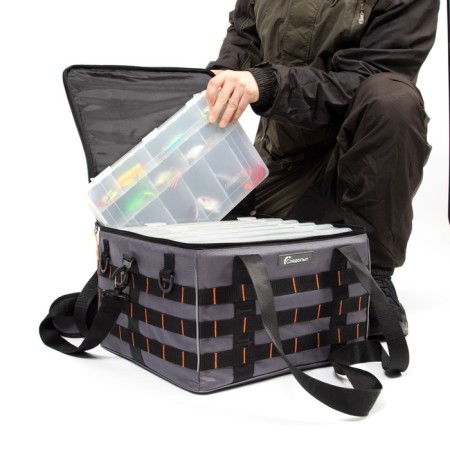 Bag Fisheries Base Lure Bag XXL, 38x38x25 cm, gray color + 7 boxes Luno 28-8