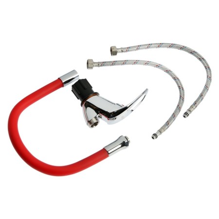 Kitchen mixer Zein Z2113, single -leaf, flexible spout, 40 mm cartridge, red/chrome-6