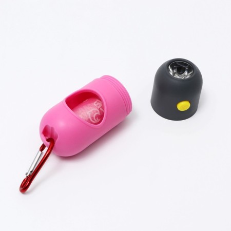 A container with a flashlight, cleaning packages for dogs (roll 15 pcs), pink-2