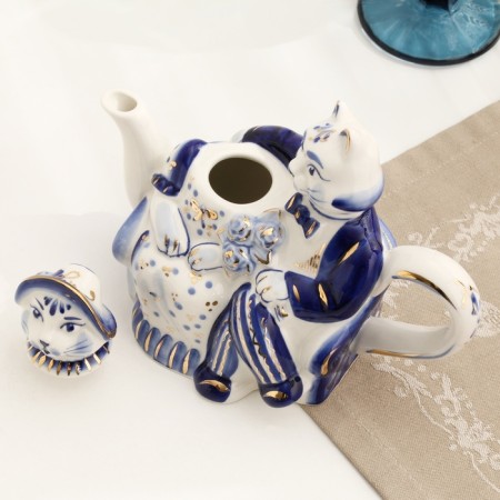 Kettle "Cats", 20 x 10 x 14 cm, gzhel, cobalt, gold-4