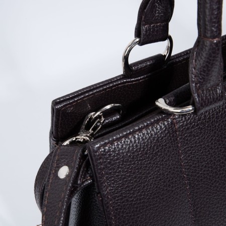 Women's bag El Masta with a zipper, external pocket, long belt, dark brown color-7