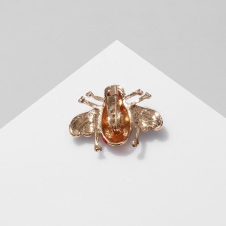 Brooch "Bee", red-black color in gold-1