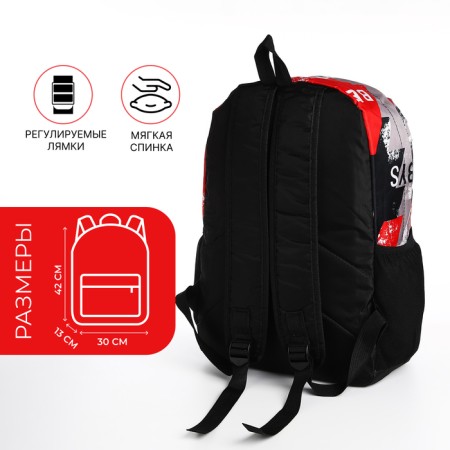 School backpack from textiles on lightning, 3 pockets, red color-1