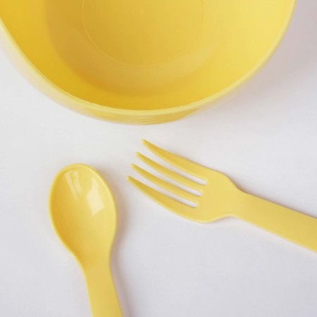 A set of children's dishes, 3 objects: a bowl 250 ml, a spoon, fork, from 5 months., Mix colors-11