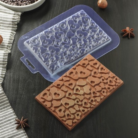 Form for chocolate and sweets "Tiles in hearts", the color is transparent