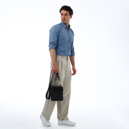 Male bag, textura over the shoulder, genuine leather, black color-10