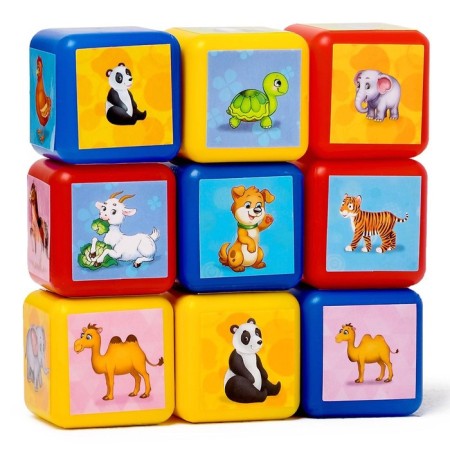 Cubes for kids "animals", plastic, colored, 9 pieces, 4 x 4 cm, according to the Montessori methodology-5