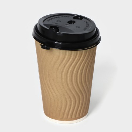 A plastic disposable lid for a glass with a pet and valve, black, 9 cm, 50 pcs/un-4