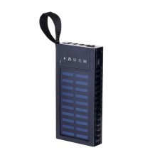 External battery 1000 mAh, 10 W, 2 USB, Type-C, flashlight, solar panel, black
