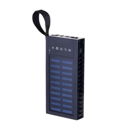 External battery 1000 mAh, 10 W, 2 USB, Type-C, flashlight, solar panel, black