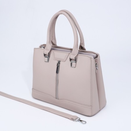 Lightning tout bag, outer pocket, long belt, light-beige color-6