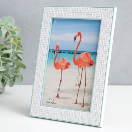 Photo frame plastic 10x15 cm "White paving stones" turquoise double stroke 17.8x12.5 cm-1