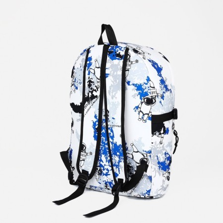 School backpack from textiles, 3 pockets, white/blue color-3