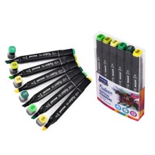 A set of double -sided markers for Mazari Fantasia sketching, 6 Green Colors colors (green colors)