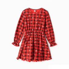 Dress for girls, color red/cage, height 122 cm