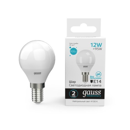 LED LED ELEMENTARY 12W ball 4100K neutr. Bel. E14 920lm Gauss 53122