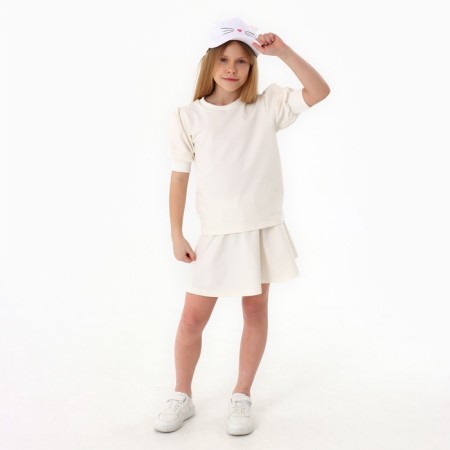 Baby cap for a girl "cat", with ears, color white rr 52-54 5-7 years-13