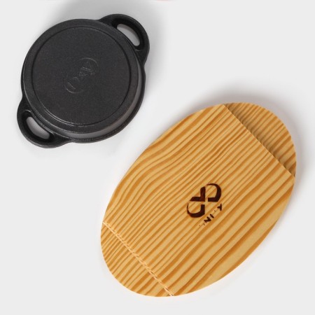 Cast iron pan on the Volcano stand, 13 × 10 × 7.5 cm, black color-6