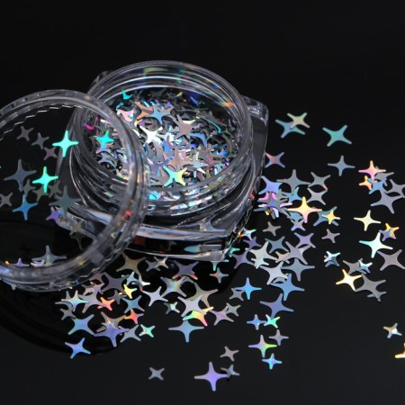 Sequins for the decor "Star Night", holographic, silver color